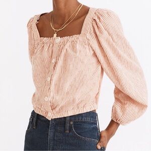 Madewell Striped Puff Sleeve Button Down Crop Top Women’s XS